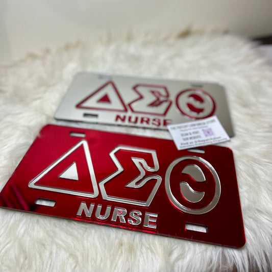 Mirrored-Acrylic License Plate Nurse Delta | Free Shipping