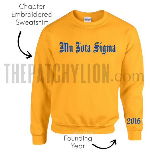 Embroidered Old English Chapter Sweatshirt with Chapter Year SGRHO | Free Shipping