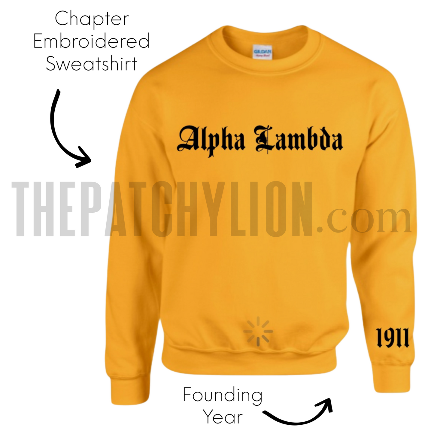 Embroidered Old English Chapter Sweatshirt with Chapter Year Alpha | Free Shipping