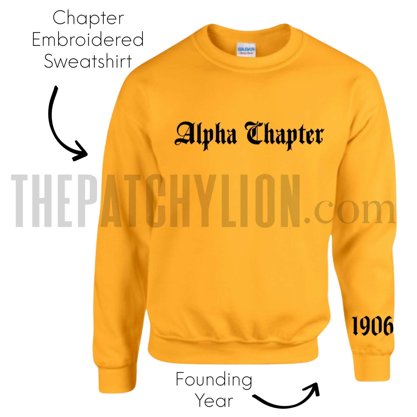 Embroidered Old English Chapter Sweatshirt with Chapter Year Alpha | Free Shipping